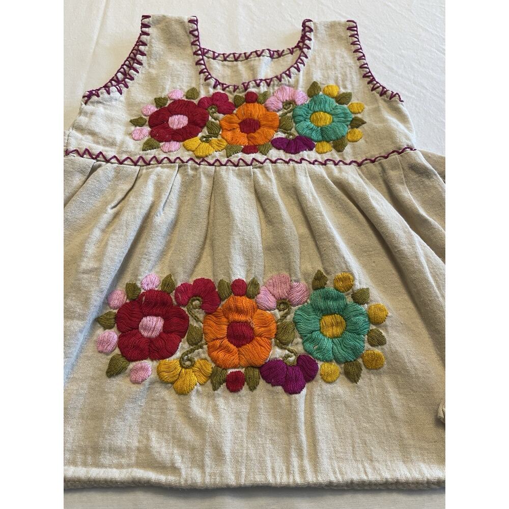 Handmade Mexican Dress Baby Size 6 Months Embroidered Floral Motif - Picture 2 of 5